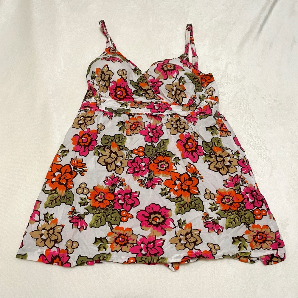 Vintage Y2K Floral Babydoll Tank Orange, Green, and Pink Size Large Women’s